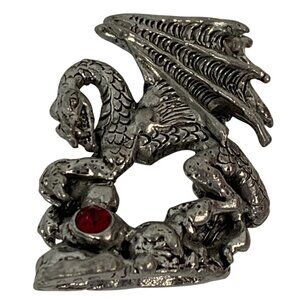 Comstock 4401 Pewter Dragon Red Gem 1" x 1" Small Mythical Sculpture 93 Fantasy